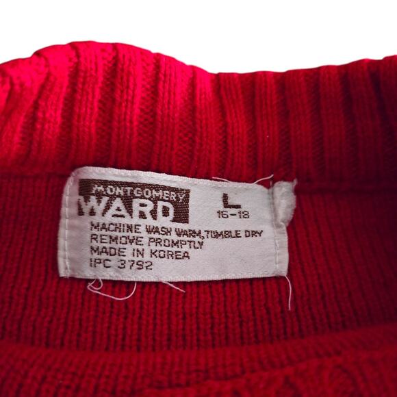 Vintage Montgomery Ward Rainbow Primary Color Striped Sweater Jumper Girl SZ L - Picture 4 of 6